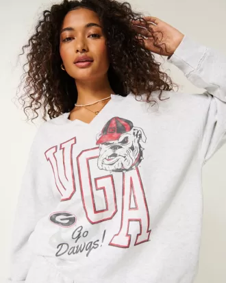 Oversized UGA Dawgs Graphic Notch-Neck Sweatshirt,Oversized UGA Dawgs Graphic Notch-Neck Sweatshirt Oversized UGA Dawgs Graphic Notch-Neck Sweatshirt,Oversized UGA Dawgs Graphic Notch-Neck Sweatshirt