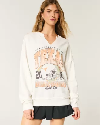 Oversized University of Texas Graphic Notch-Neck Sweatshirt,Oversized University of Texas Graphic Notch-Neck Sweatshirt Oversized University of Texas Graphic Notch-Neck Sweatshirt,Oversized University of Texas Graphic Notch-Neck Sweatshirt