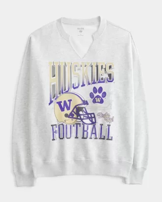 Oversized University of Washington Graphic Notch-Neck Sweatshirt,Oversized University of Washington Graphic Notch-Neck Sweatshirt Oversized University of Washington Graphic Notch-Neck Sweatshirt,Oversized University of Washington Graphic Notch-Neck Sweatshirt