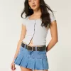 Pleated Denim Mini Skort,Pleated Denim Mini Skort
