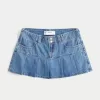 Pleated Denim Mini Skort,Pleated Denim Mini Skort