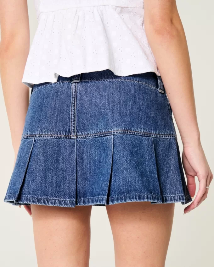 Pleated Denim Mini Skort,Pleated Denim Mini Skort