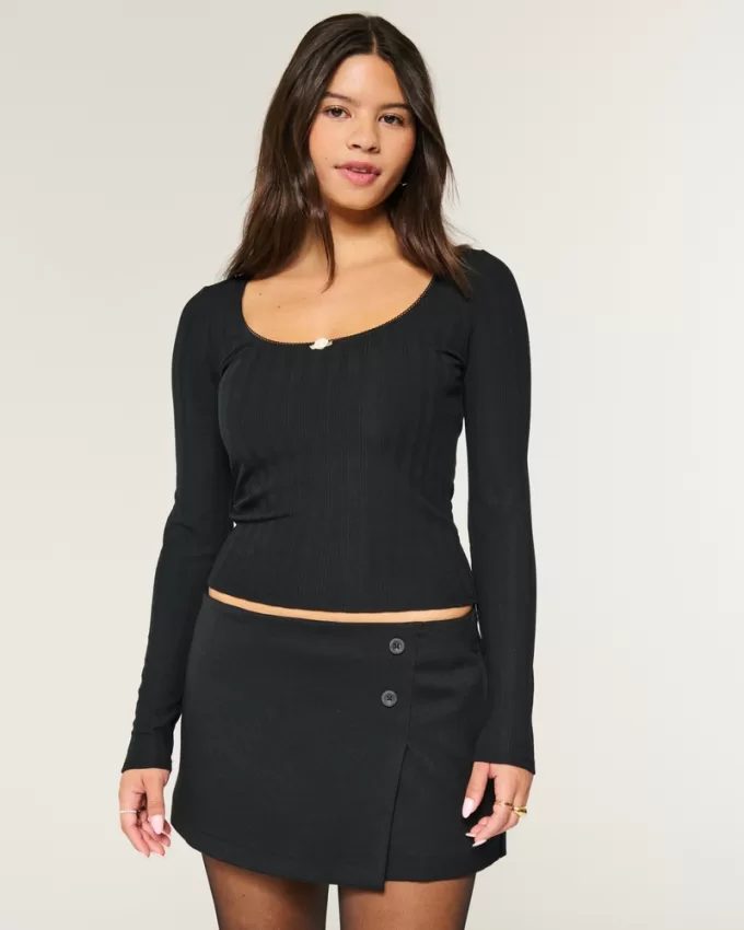 Pointelle Seamless Fabric Scoop Top,Pointelle Seamless Fabric Scoop Top