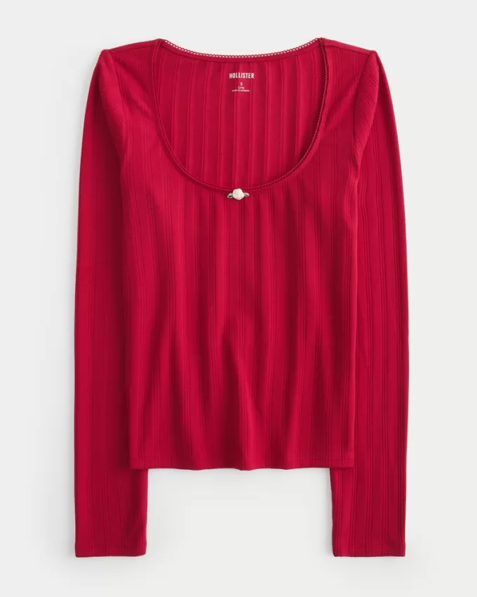 Pointelle Seamless Fabric Scoop Top,Pointelle Seamless Fabric Scoop Top