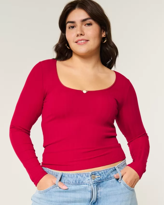 Pointelle Seamless Fabric Scoop Top,Pointelle Seamless Fabric Scoop Top