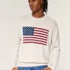 Relaxed American Flag Graphic Crew Sweater,Relaxed American Flag Graphic Crew Sweater