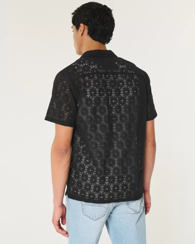 Relaxed Short-Sleeve Lace Shirt,Relaxed Short-Sleeve Lace Shirt