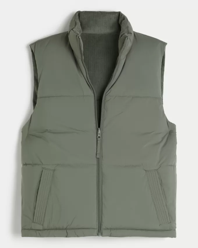 Reversible Corduroy Puffer Vest,Reversible Corduroy Puffer Vest