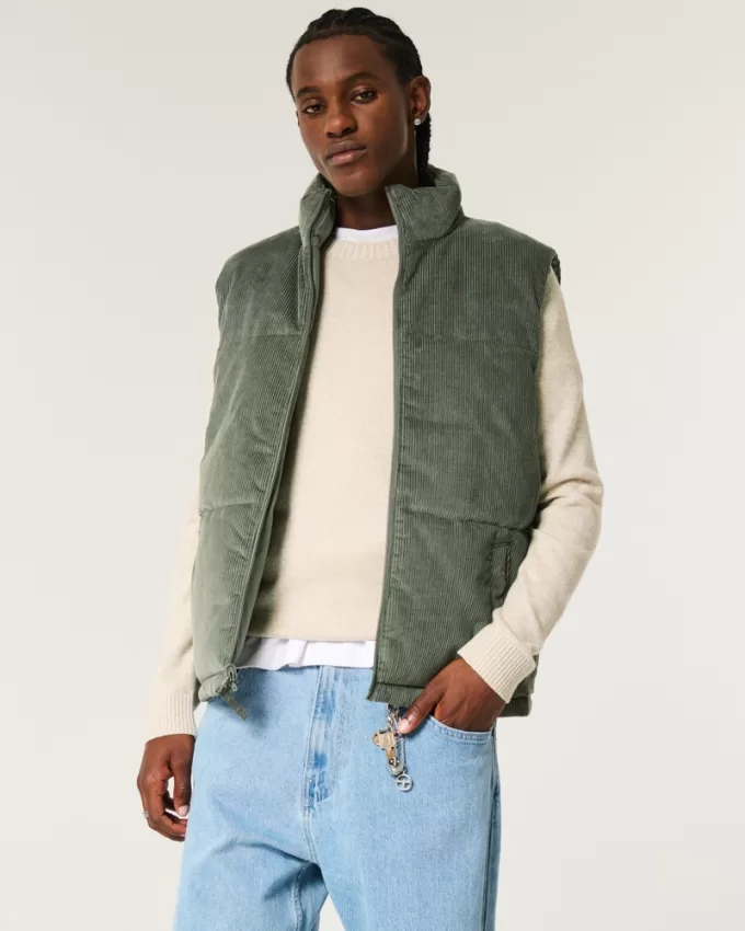 Reversible Corduroy Puffer Vest,Reversible Corduroy Puffer Vest