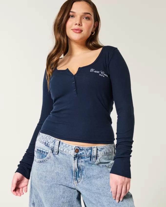 Ribbed East Coast Graphic Henley,Ribbed East Coast Graphic Henley