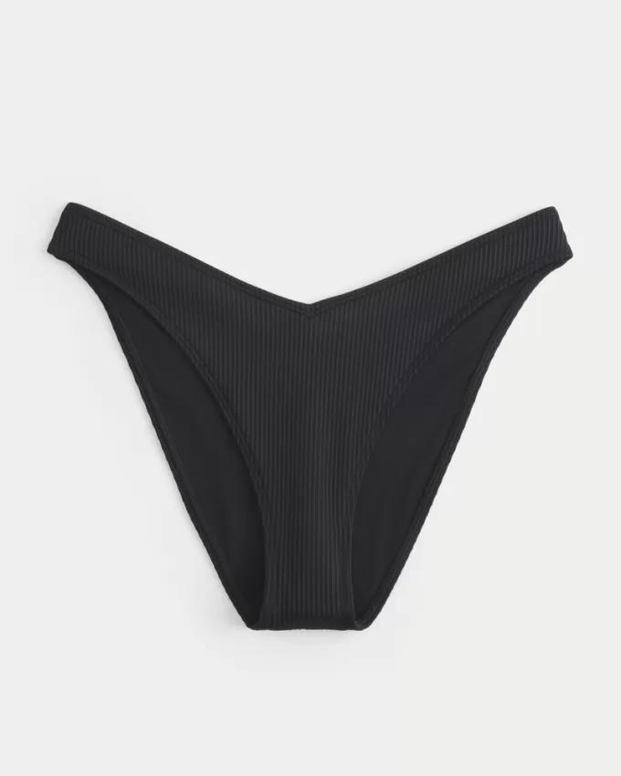 Ribbed High-Leg V-Waist Cheeky Bikini Bottom,Ribbed High-Leg V-Waist Cheeky Bikini Bottom