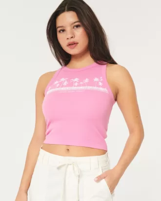 Ribbed Kailua-Kona Hawaii Graphic High-Neck Tank,Ribbed Kailua-Kona Hawaii Graphic High-Neck Tank