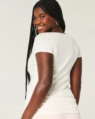 Ribbed Lace Placket Scoop Henley,Ribbed Lace Placket Scoop Henley