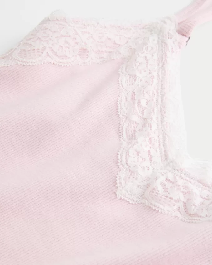 Ribbed Lace Trim Cami,Ribbed Lace Trim Cami