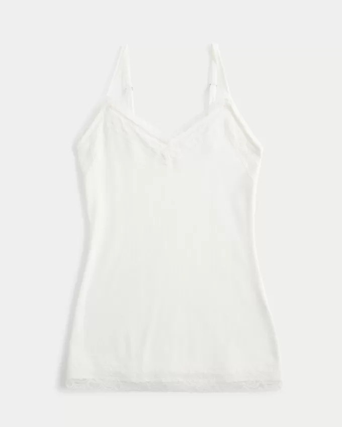 Ribbed Lace Trim Cami,Ribbed Lace Trim Cami