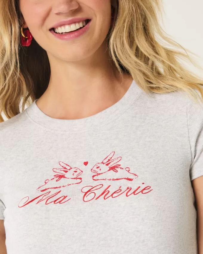 Ribbed Longer-Length Ma Chérie Graphic Baby Tee,Ribbed Longer-Length Ma Chérie Graphic Baby Tee