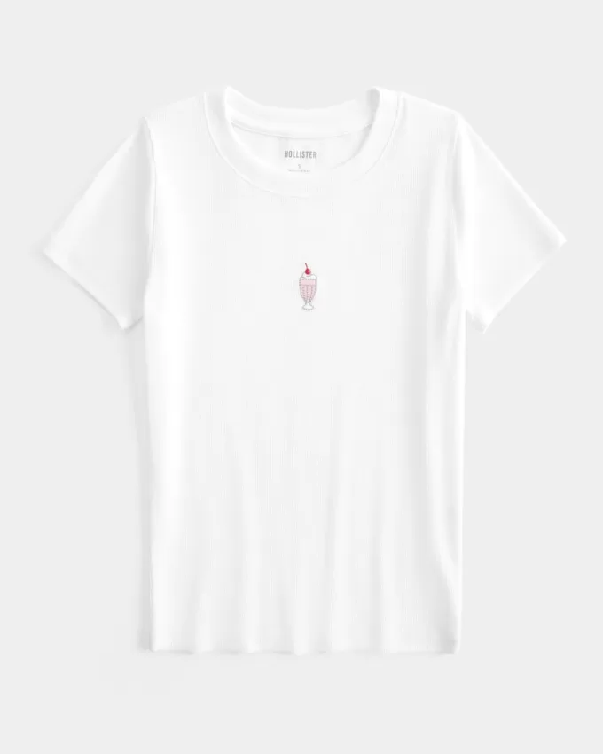 Ribbed Longer-Length Milkshake Graphic Baby Tee,Ribbed Longer-Length Milkshake Graphic Baby Tee