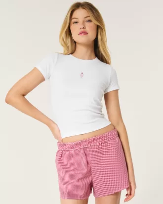 Ribbed Longer-Length Milkshake Graphic Baby Tee,Ribbed Longer-Length Milkshake Graphic Baby Tee