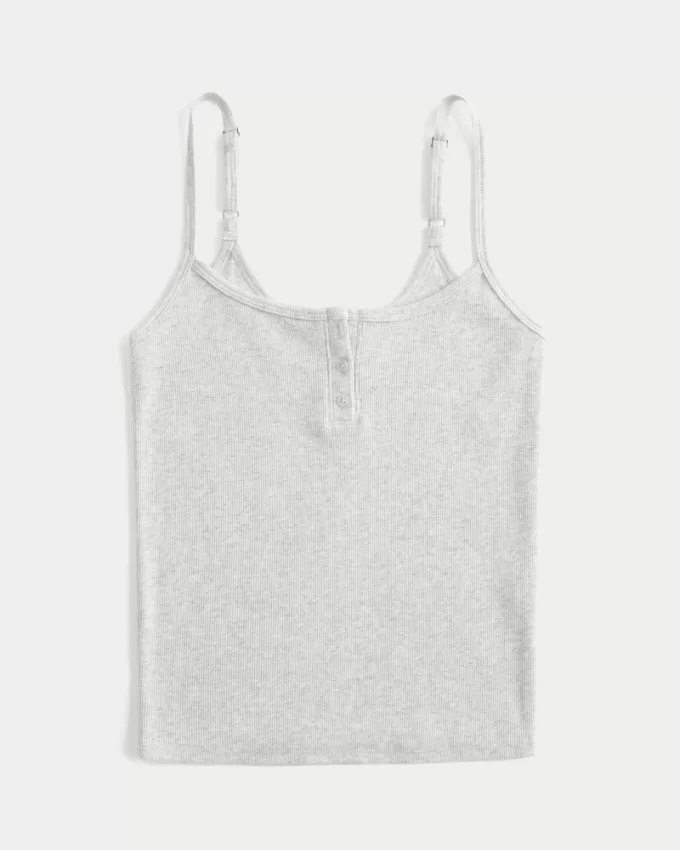 Ribbed Notch Henley Cami,Ribbed Notch Henley Cami