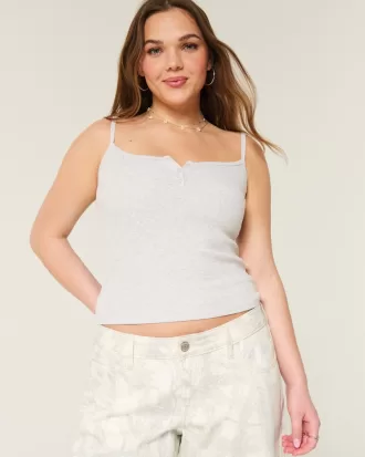 Ribbed Notch Henley Cami,Ribbed Notch Henley Cami