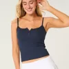 Ribbed Notch Henley Cami,Ribbed Notch Henley Cami