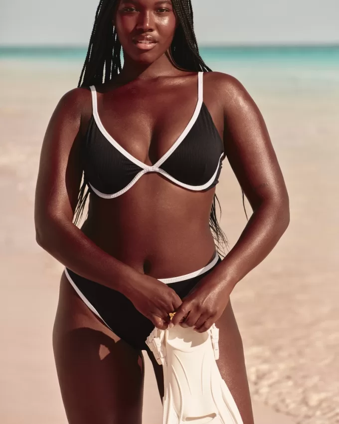 Ribbed Plunge Underwire Bikini Top,Ribbed Plunge Underwire Bikini Top