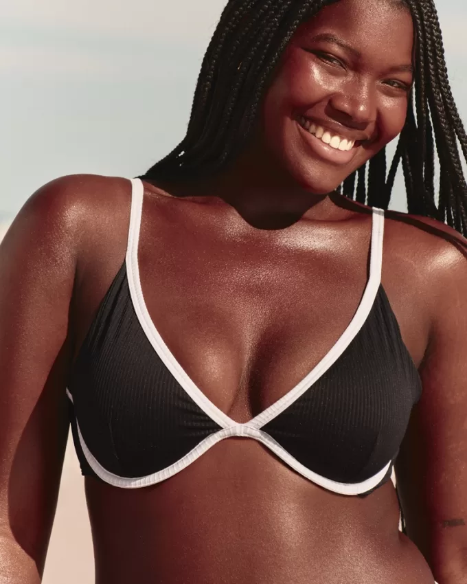 Ribbed Plunge Underwire Bikini Top,Ribbed Plunge Underwire Bikini Top