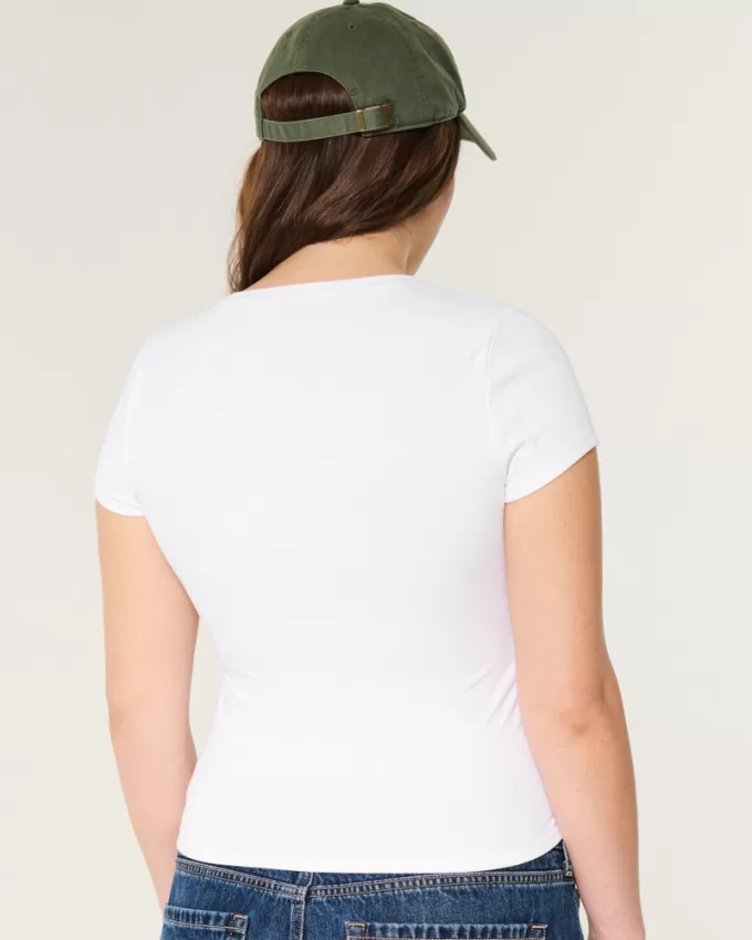 Ribbed Seamless Fabric Crew Top,Ribbed Seamless Fabric Crew Top