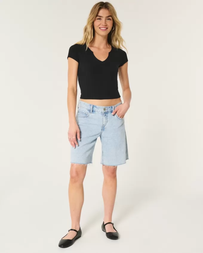 Ribbed Seamless Fabric Notch Neck Baby Tee,Ribbed Seamless Fabric Notch Neck Baby Tee