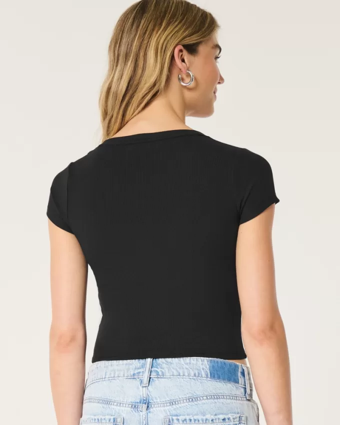 Ribbed Seamless Fabric Notch Neck Baby Tee,Ribbed Seamless Fabric Notch Neck Baby Tee