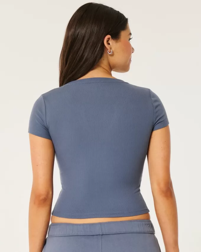 Ribbed Seamless Fabric Notch Neck Baby Tee,Ribbed Seamless Fabric Notch Neck Baby Tee