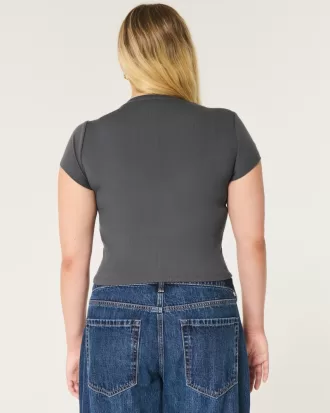 Ribbed Seamless Fabric Notch Neck Baby Tee,Ribbed Seamless Fabric Notch Neck Baby Tee