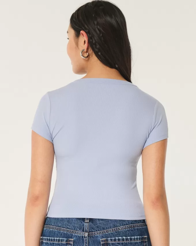 Ribbed Seamless Fabric Notch Neck Baby Tee,Ribbed Seamless Fabric Notch Neck Baby Tee