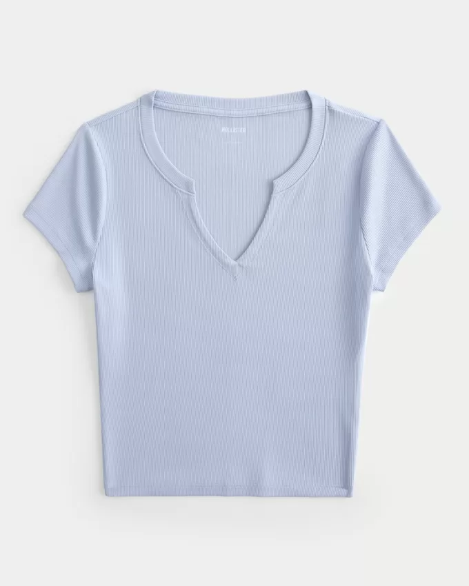 Ribbed Seamless Fabric Notch Neck Baby Tee,Ribbed Seamless Fabric Notch Neck Baby Tee