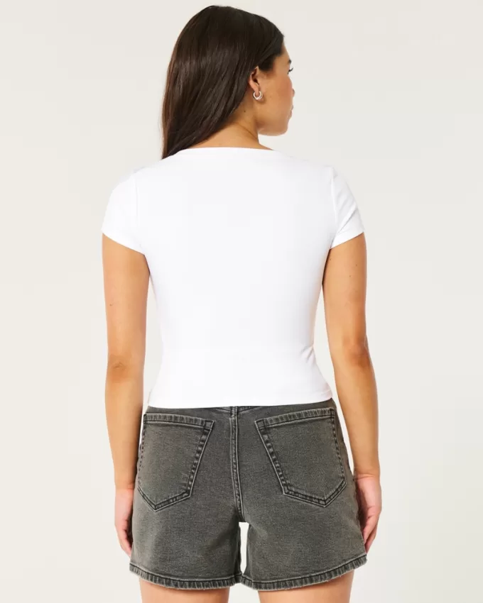 Ribbed Seamless Fabric Notch Neck Baby Tee,Ribbed Seamless Fabric Notch Neck Baby Tee