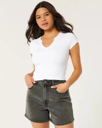 Ribbed Seamless Fabric Notch Neck Baby Tee,Ribbed Seamless Fabric Notch Neck Baby Tee