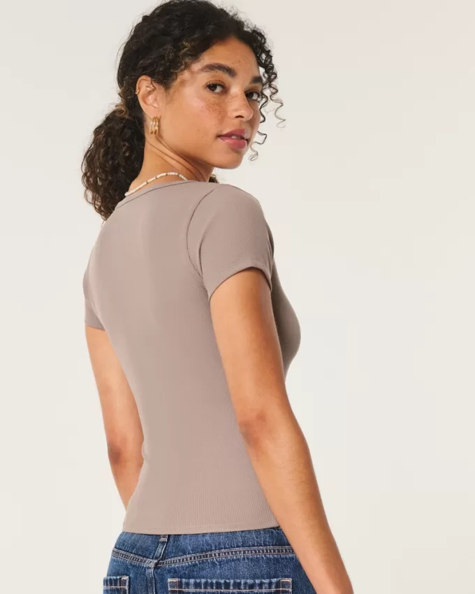 Ribbed Seamless Fabric Scoop Baby Tee,Ribbed Seamless Fabric Scoop Baby Tee