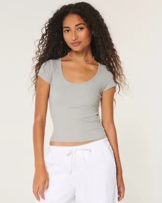 Ribbed Seamless Fabric Scoop Baby Tee,Ribbed Seamless Fabric Scoop Baby Tee