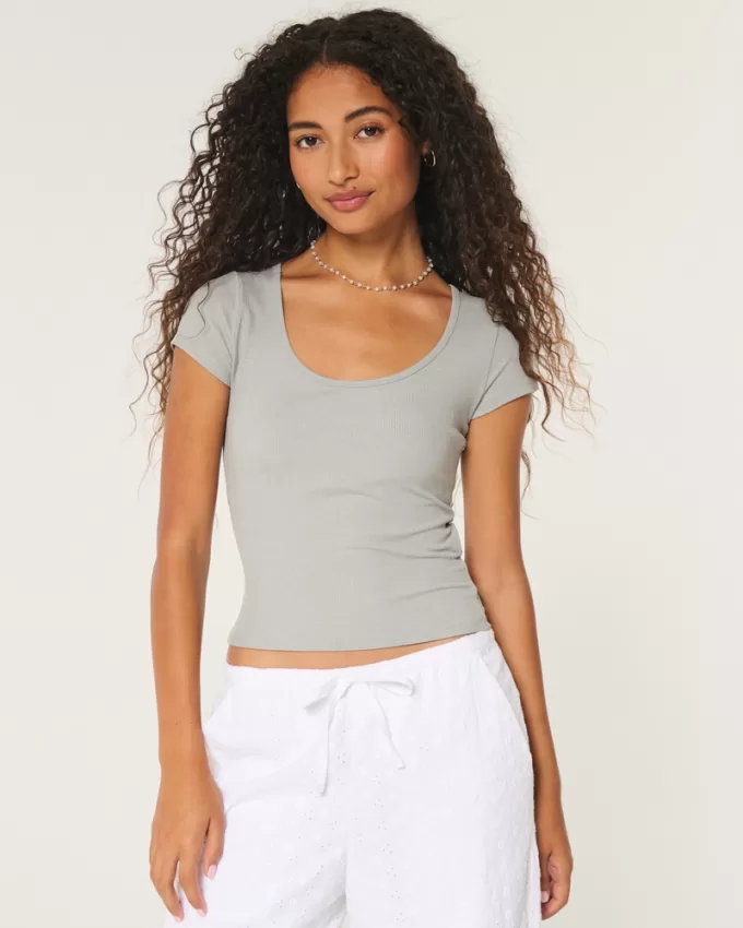 Ribbed Seamless Fabric Scoop Baby Tee,Ribbed Seamless Fabric Scoop Baby Tee