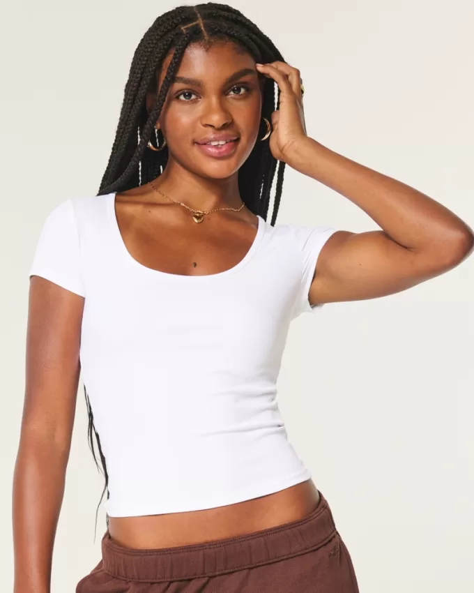 Ribbed Seamless Fabric Scoop Baby Tee,Ribbed Seamless Fabric Scoop Baby Tee