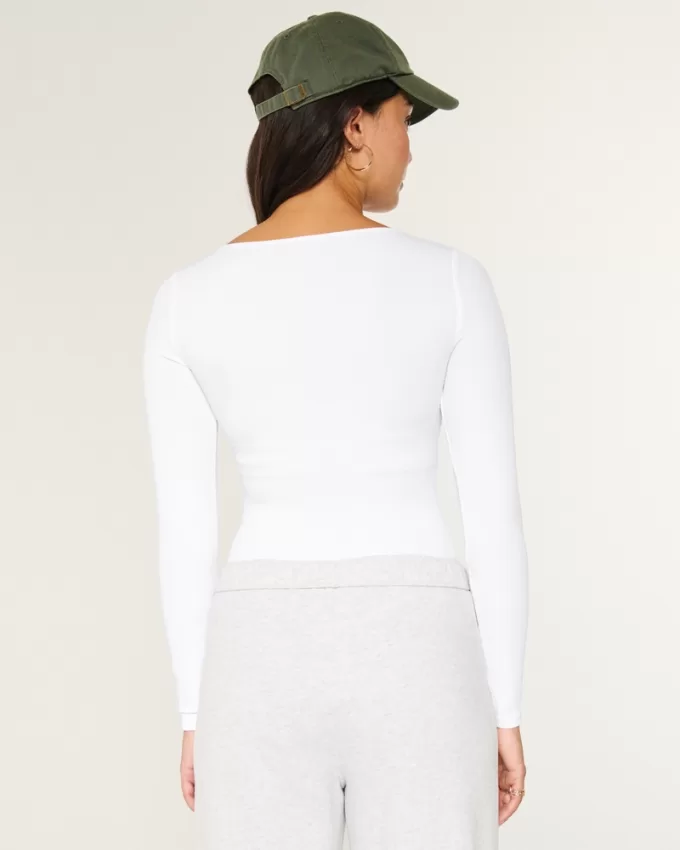 Ribbed Seamless Fabric Square-Neck Bodysuit,Ribbed Seamless Fabric Square-Neck Bodysuit