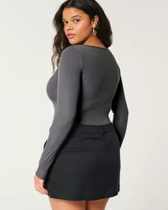 Ribbed Seamless Fabric Square-Neck Bodysuit,Ribbed Seamless Fabric Square-Neck Bodysuit