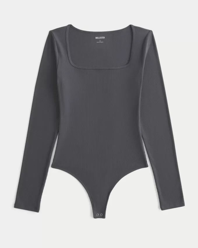 Ribbed Seamless Fabric Square-Neck Bodysuit,Ribbed Seamless Fabric Square-Neck Bodysuit