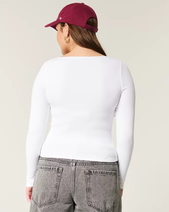 Ribbed Seamless Fabric Square-Neck Top,Ribbed Seamless Fabric Square-Neck Top