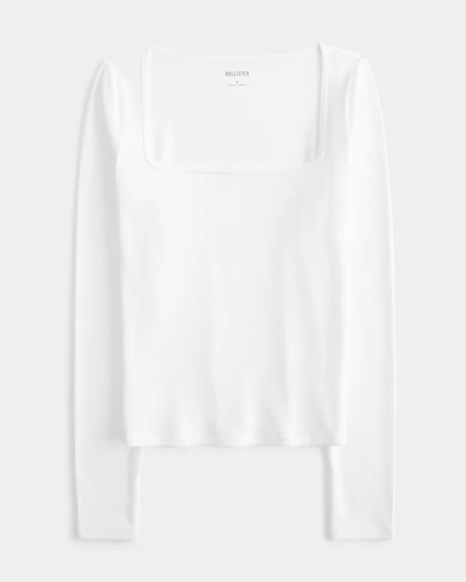 Ribbed Seamless Fabric Square-Neck Top,Ribbed Seamless Fabric Square-Neck Top