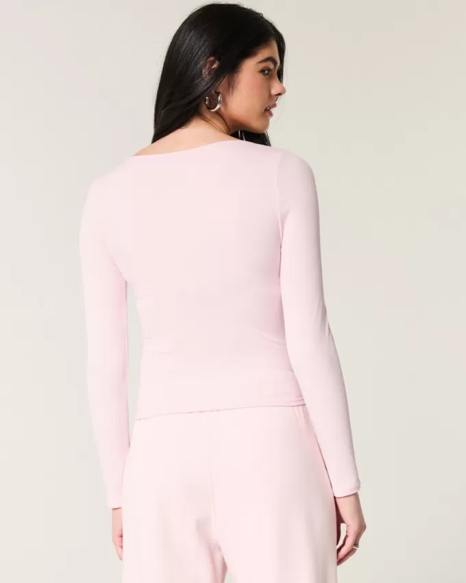 Ribbed Seamless Fabric Square-Neck Top,Ribbed Seamless Fabric Square-Neck Top