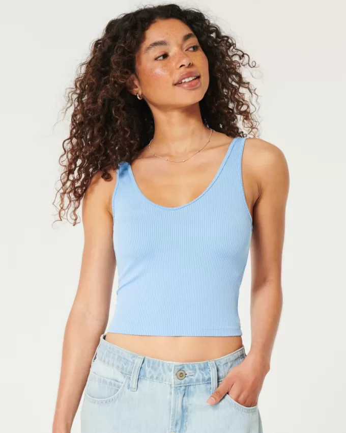 Ribbed Seamless Fabric V-Neck Tank,Ribbed Seamless Fabric V-Neck Tank