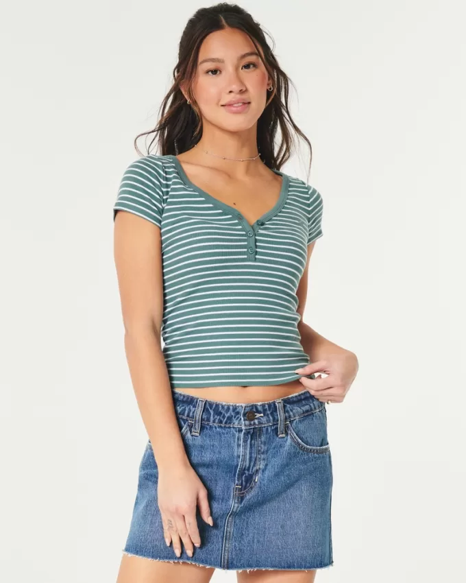 Ribbed Short-Sleeve Icon Henley,Ribbed Short-Sleeve Icon Henley