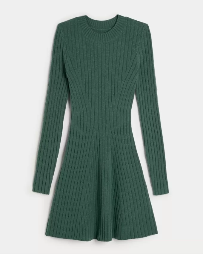 Ribbed Skater Mini Sweater Dress,Ribbed Skater Mini Sweater Dress