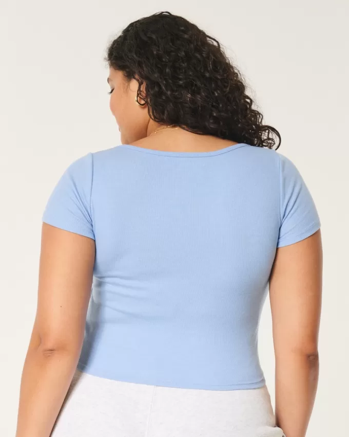 Ribbed Square-Neck Baby Tee,Ribbed Square-Neck Baby Tee